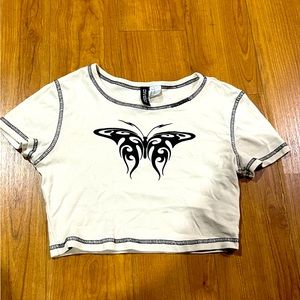 Divided Butterfly Crop Top Fitted Tee Shirt Juniors Extra Small